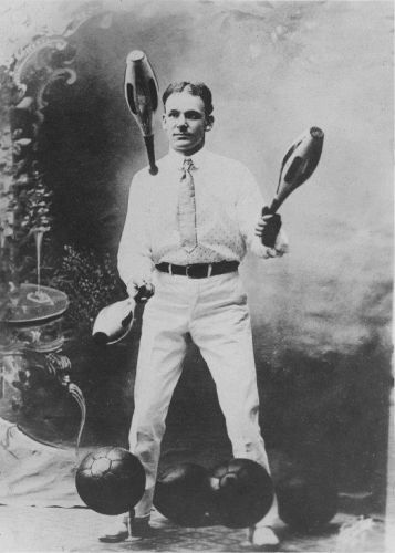 Great Uncle Otto with his pin juggling and punching bag routine circa 1905